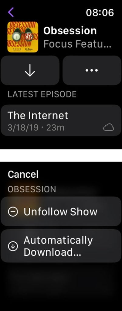 Apple Watch Podcasts app unfollow show