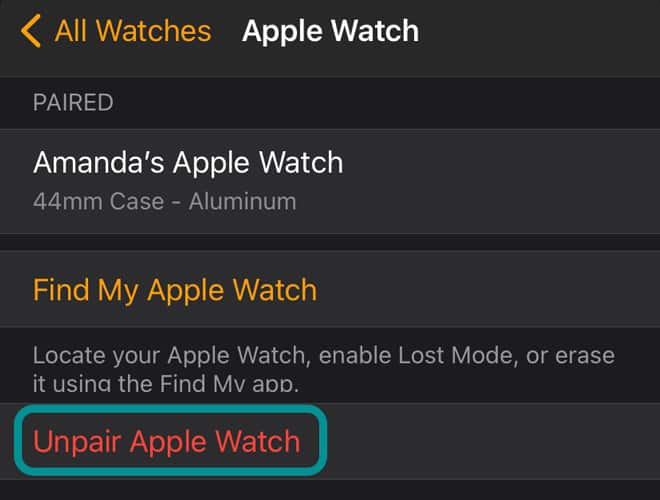 unpair apple watch from iPhone