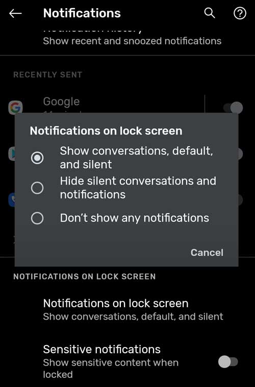 Android show conversations and notifications on Lock Screen