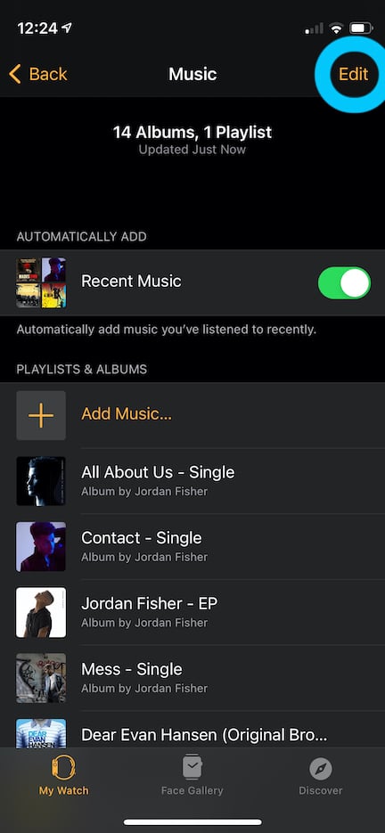 apple watch edit music on iPhone 