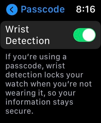 wrist detection apple watch settings app