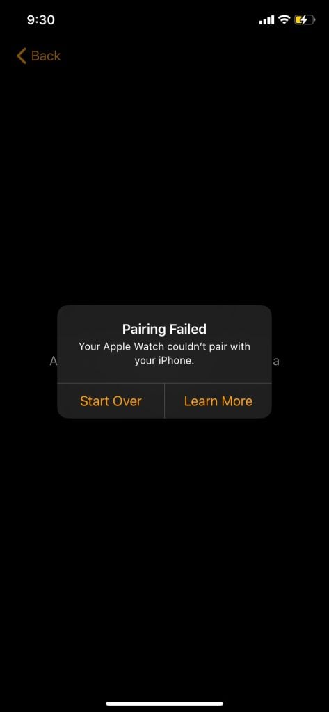 pairing failed error screen