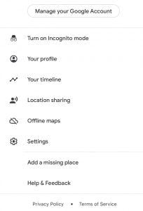 the google maps account page 