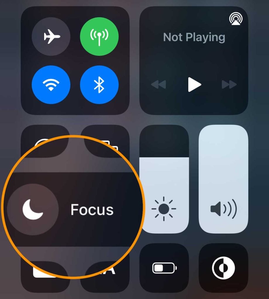 Focus settings in Control Center iOS