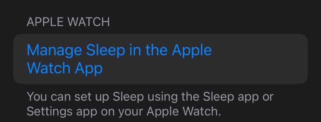 Manage sleep in watch app option in the iPhone Health app