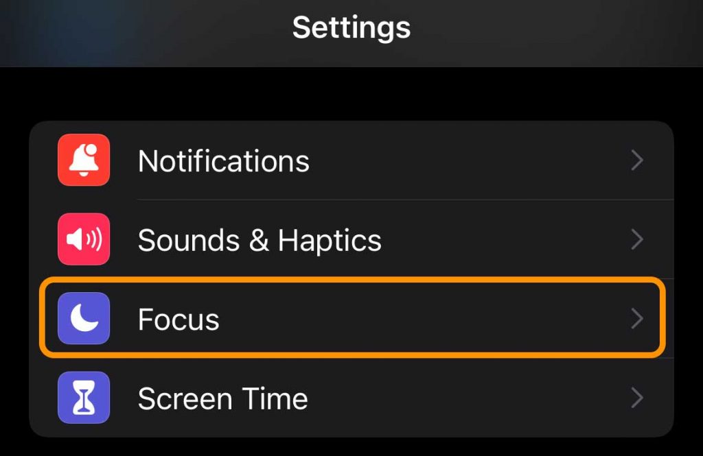 Focus in iPhone Settings app