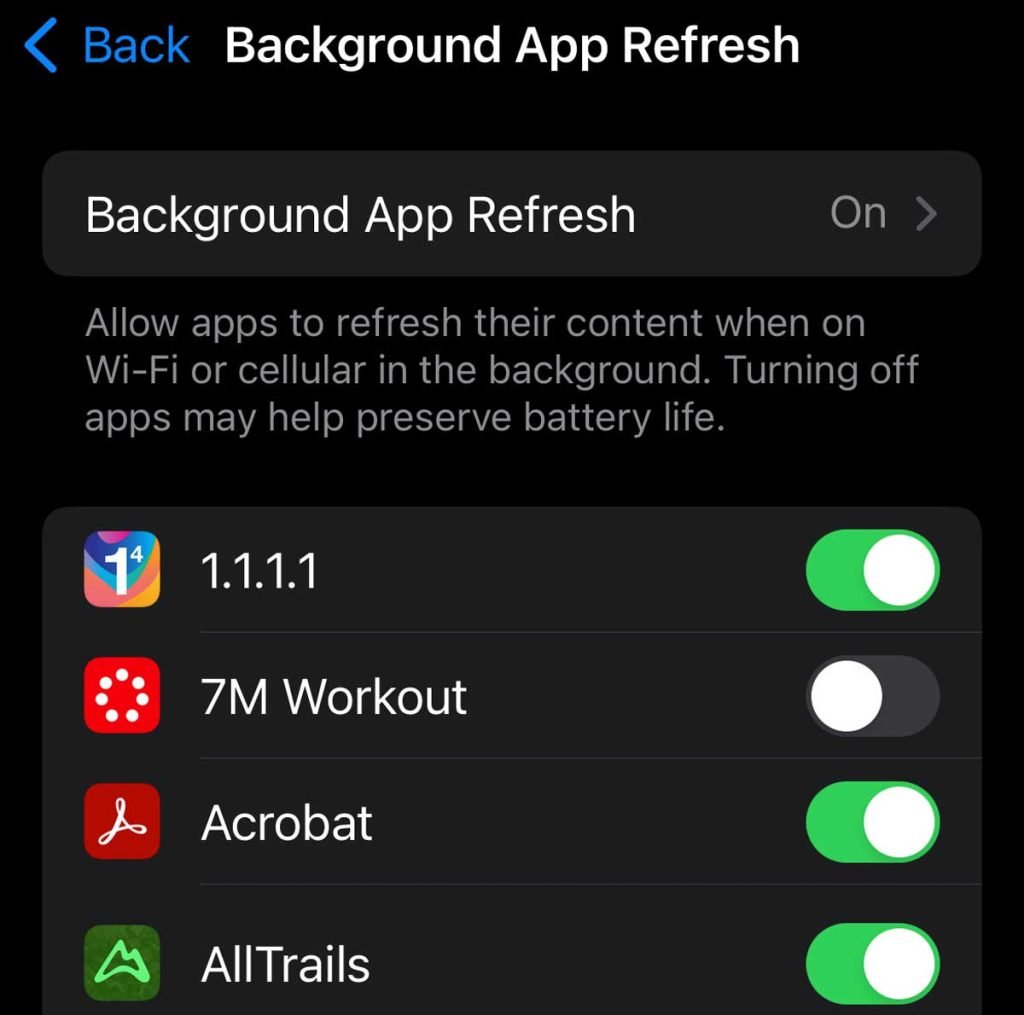 Apps you allow to refresh data in the background on iPhone
