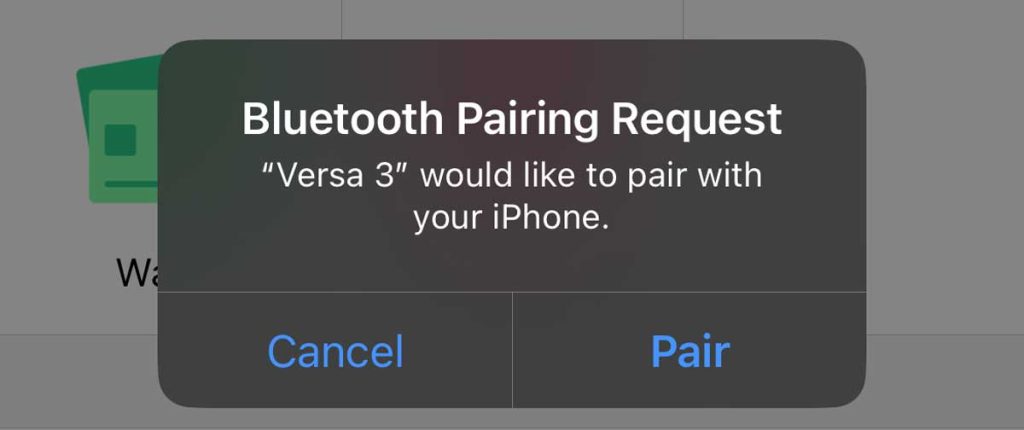 Bluetooth pairing request in the Fitbit app for iPhone