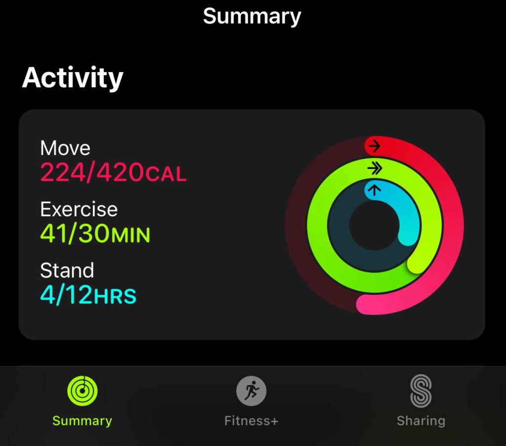 Activity summary in iPhone Fitness app