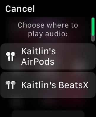 select headphones to play music on apple watch