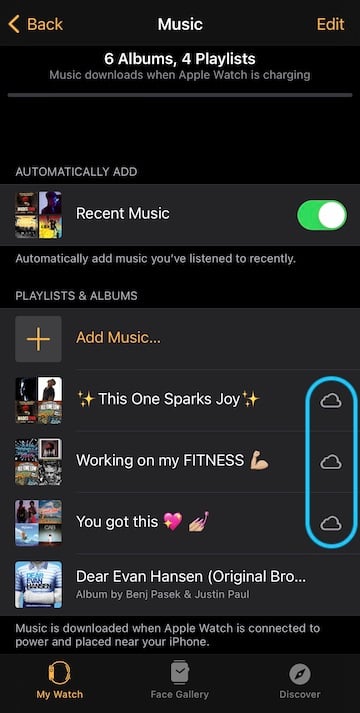 playlist added but not synced to apple watch
