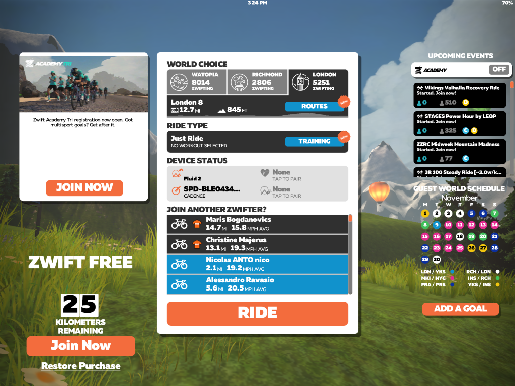 homepage for Zwift